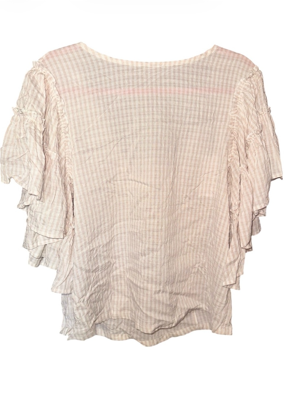 Chelsea and Theodore Light cream/pink Ruffle Sleeve Top. Size small